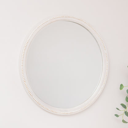 Round Distressed White Washed Wooden Bobbin Detailed Wall Mirror - 80cm x 80cm