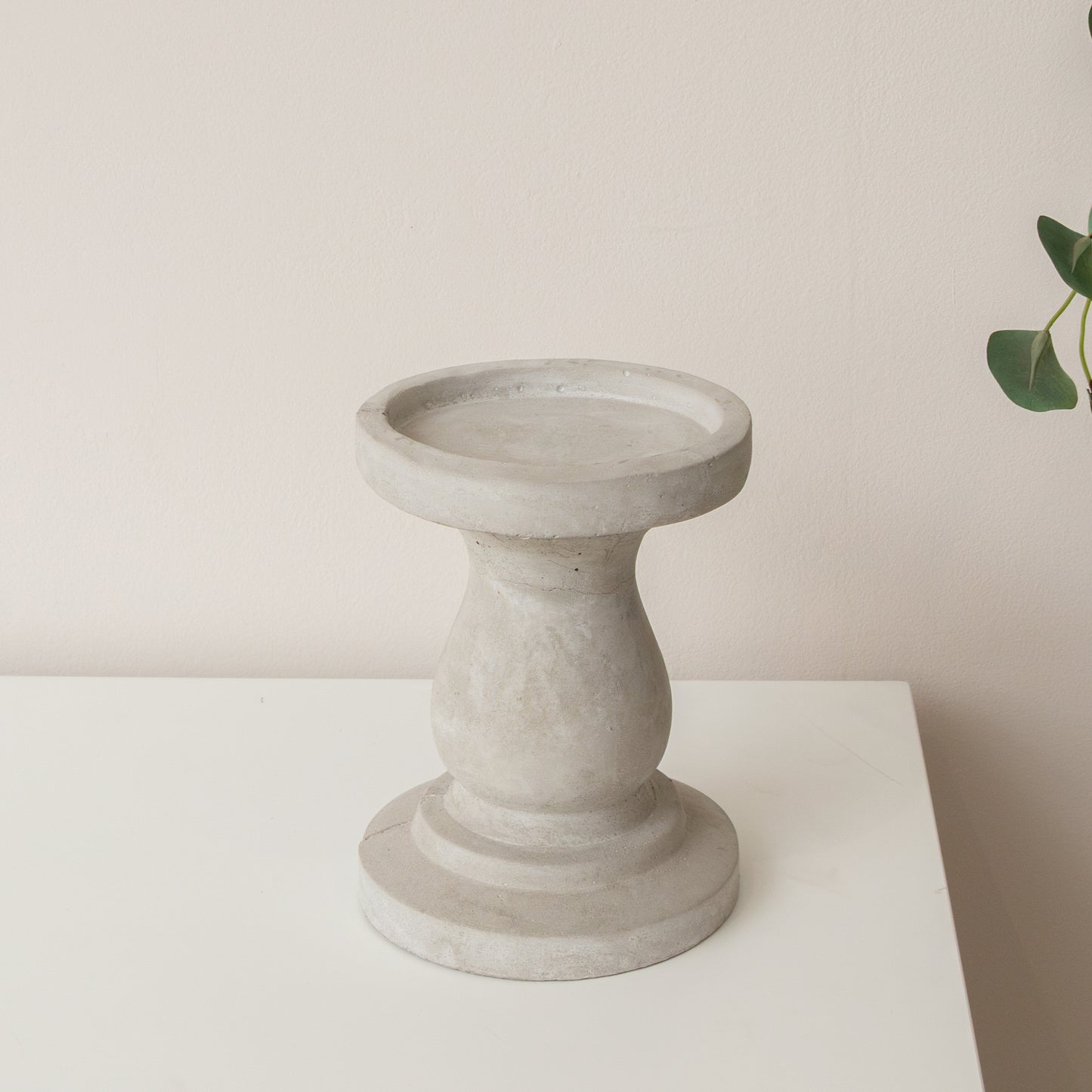 Tall Round Grey Hurricane Pillar Candle Holder - 34cm