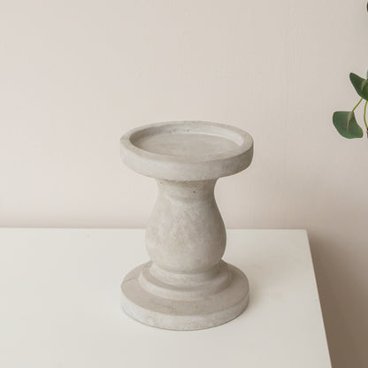 Tall Round Grey Hurricane Pillar Candle Holder - 34cm