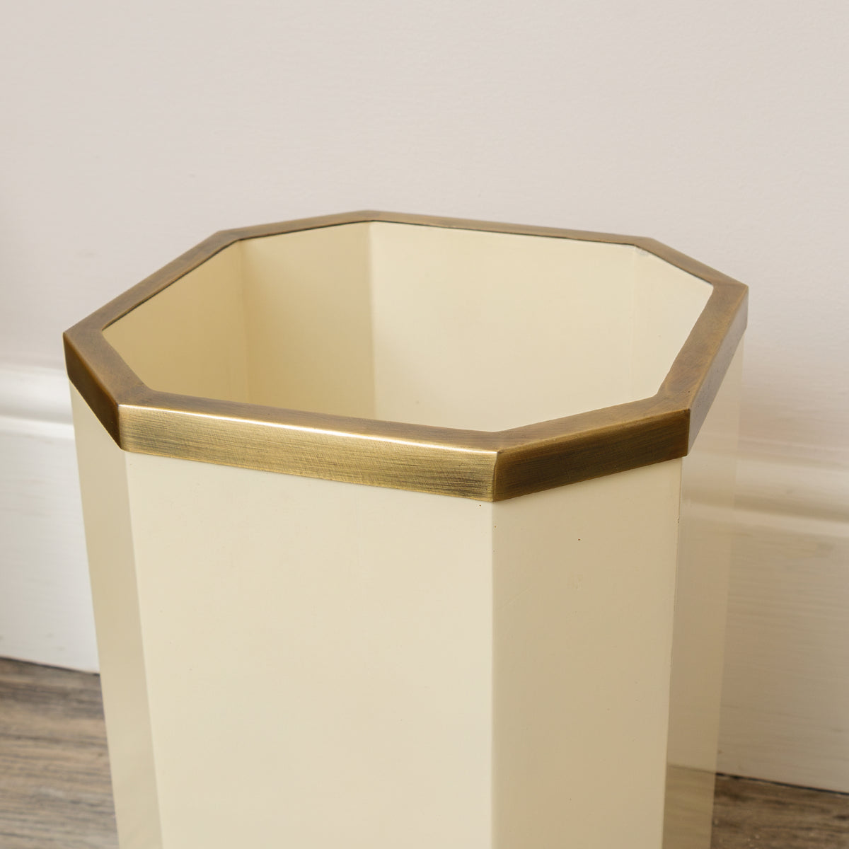 Hexagonal Cream & Gold Edge Wooden Waste Paper Bin