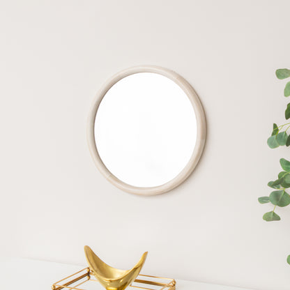 White Washed Wooden Round Wall Mirror - 50cm x 50cm