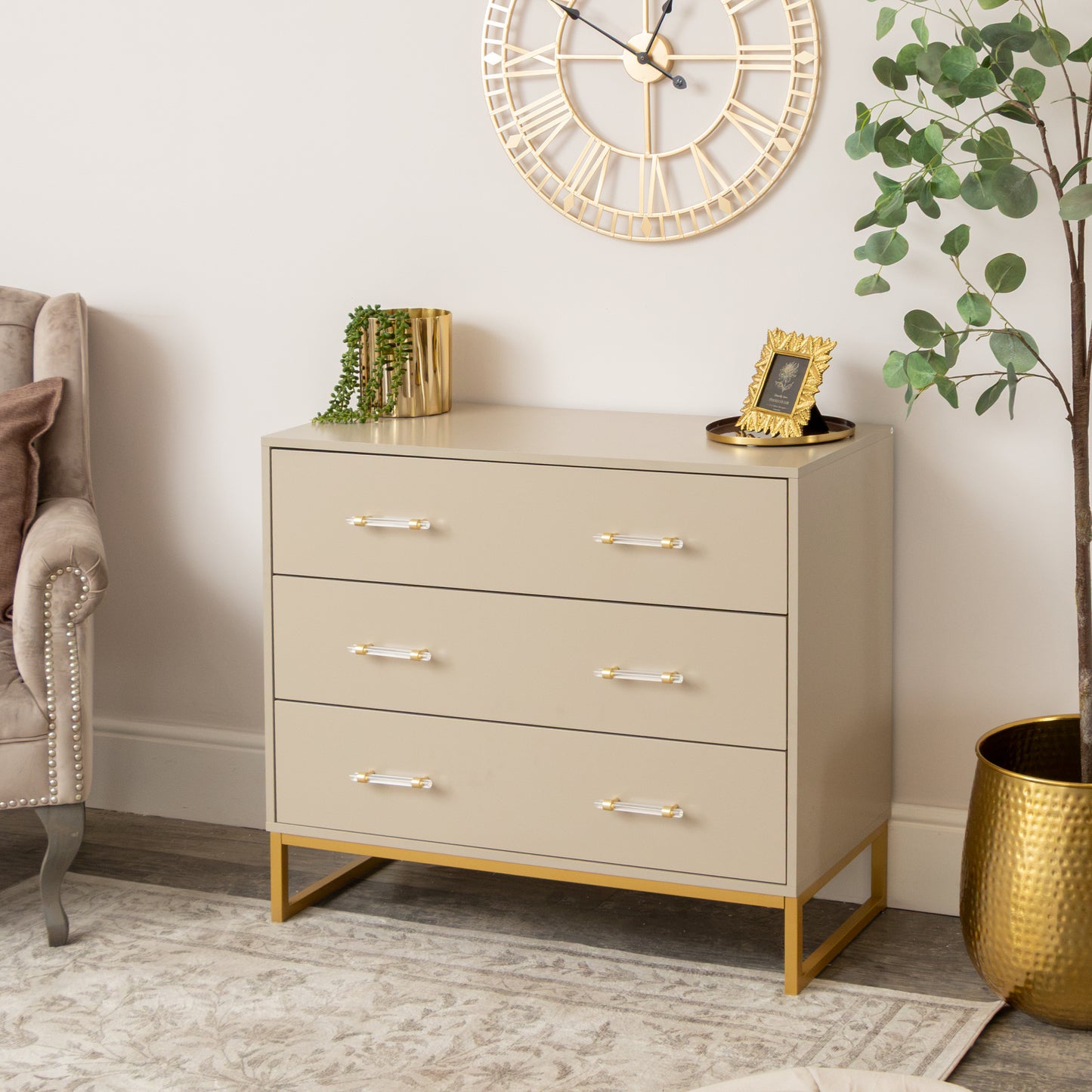 Large 3 Drawer Chest of Drawers - Liana Taupe Range