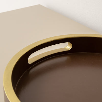 Large Round Chocolate Brown & Gold Decorative Tray - 30cm