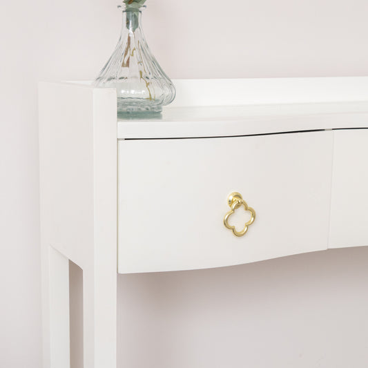  White Painted Curved 3 Drawer Console Table with Glass Top - Austin White Range 