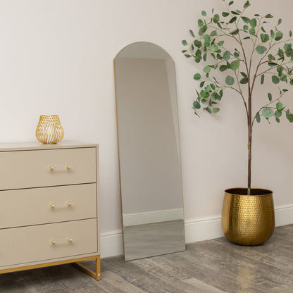 Large Full Length Gold Frameless Arched Mirror - 47cm x 142cm