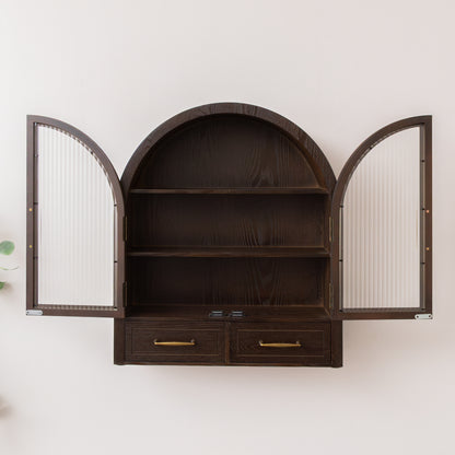 Dark Wood Arched Wall Mounted Cabinet - Kingsley Range