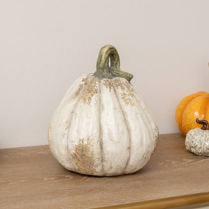 Large Cream Distressed Autumn Pumpkin Ornament - 26cm x 22cm