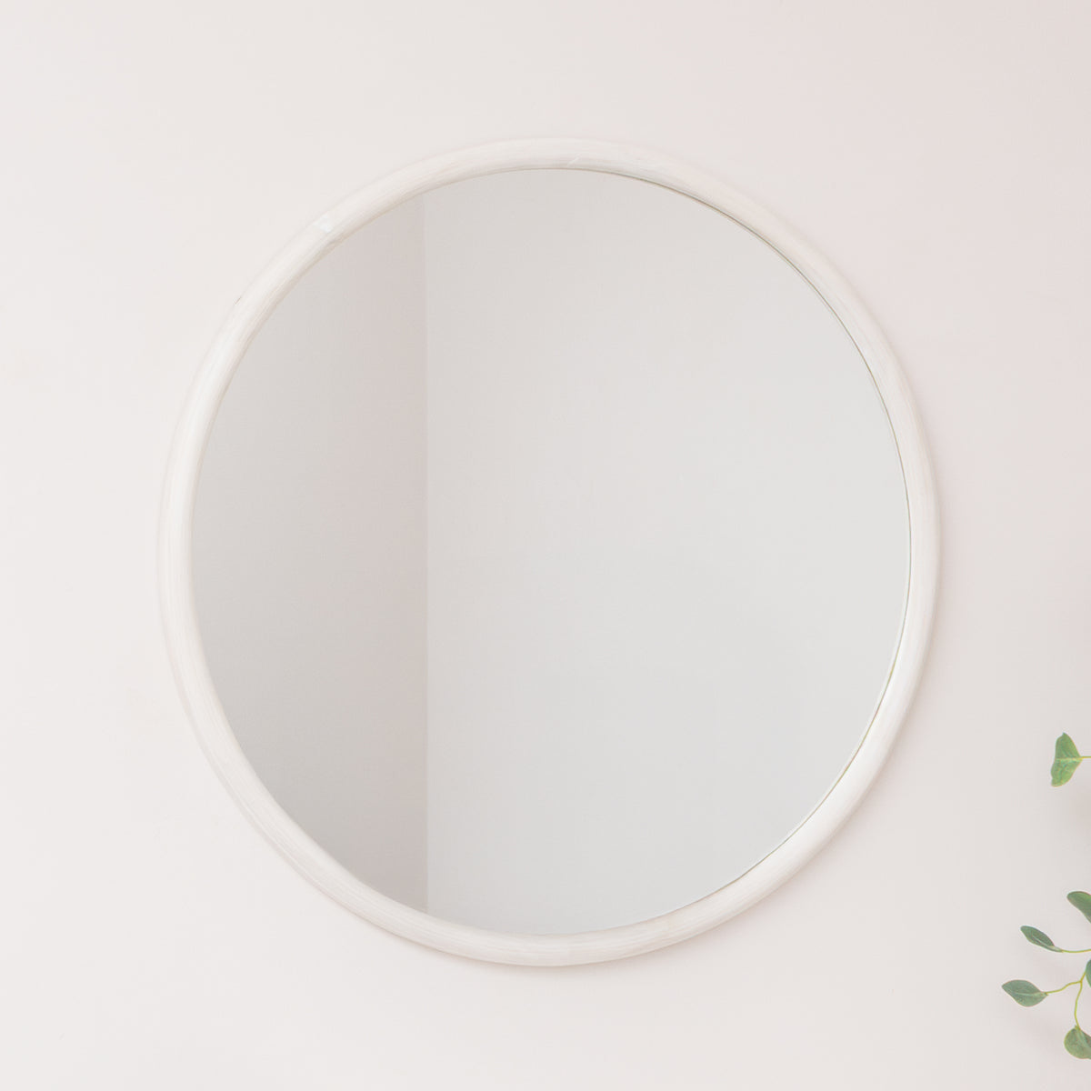Large White Washed Wooden Round Wall Mirror - 80cm x 80cm
