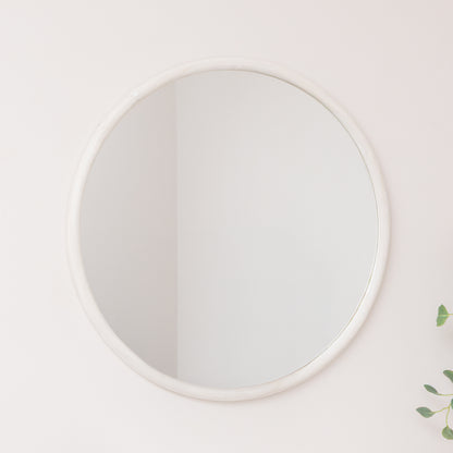 Large White Washed Wooden Round Wall Mirror - 80cm x 80cm