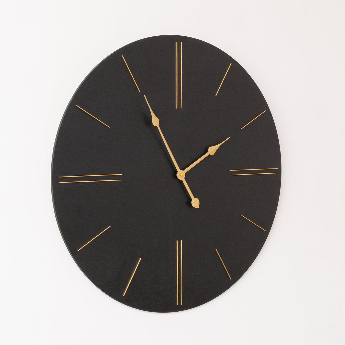 Large Black Wooden Grain & Gold Detailed Wall Clock - 70cm x 70cm