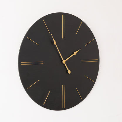 Large Black Wooden Grain & Gold Detailed Wall Clock - 70cm x 70cm