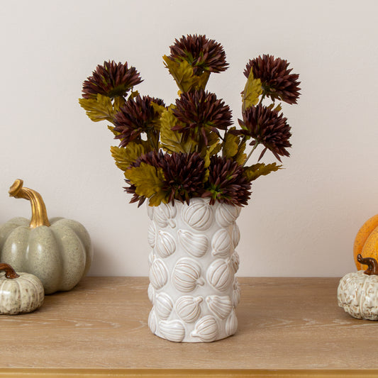  Large White Glazed Ceramic Pumpkin Flower Vase - 18cm 