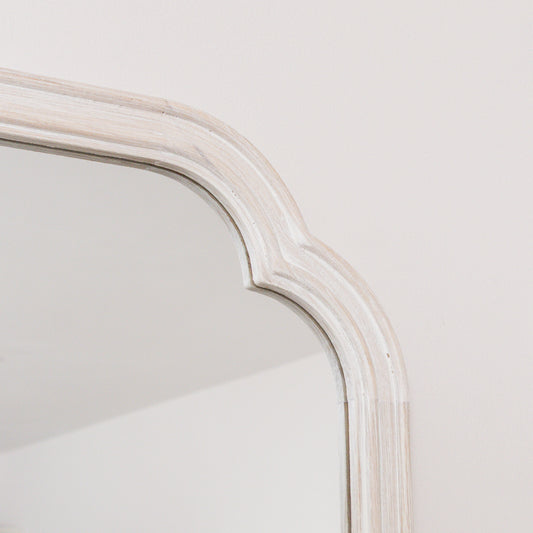  White Washed Distressed Wooden Frame Wall Mirror - 40cm x 75cm 