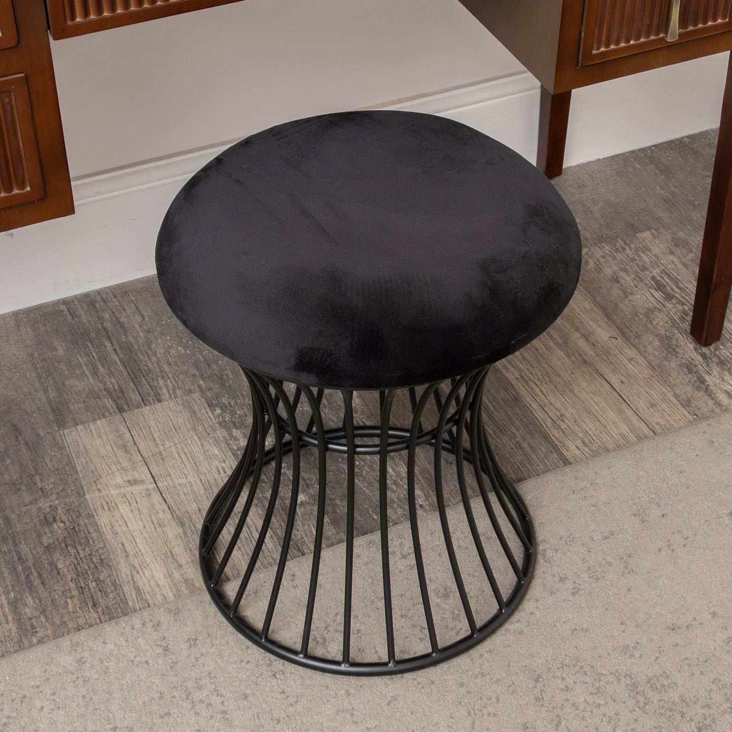Black Metal Detailed Upholstered Dressing Table Stool