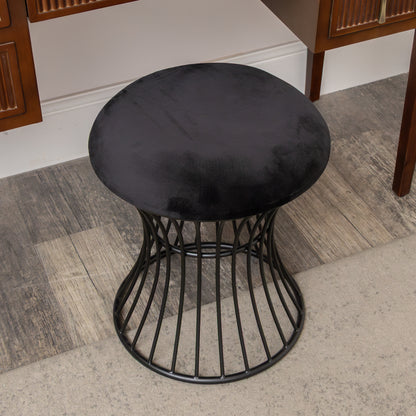 Black Metal Detailed Upholstered Dressing Table Stool