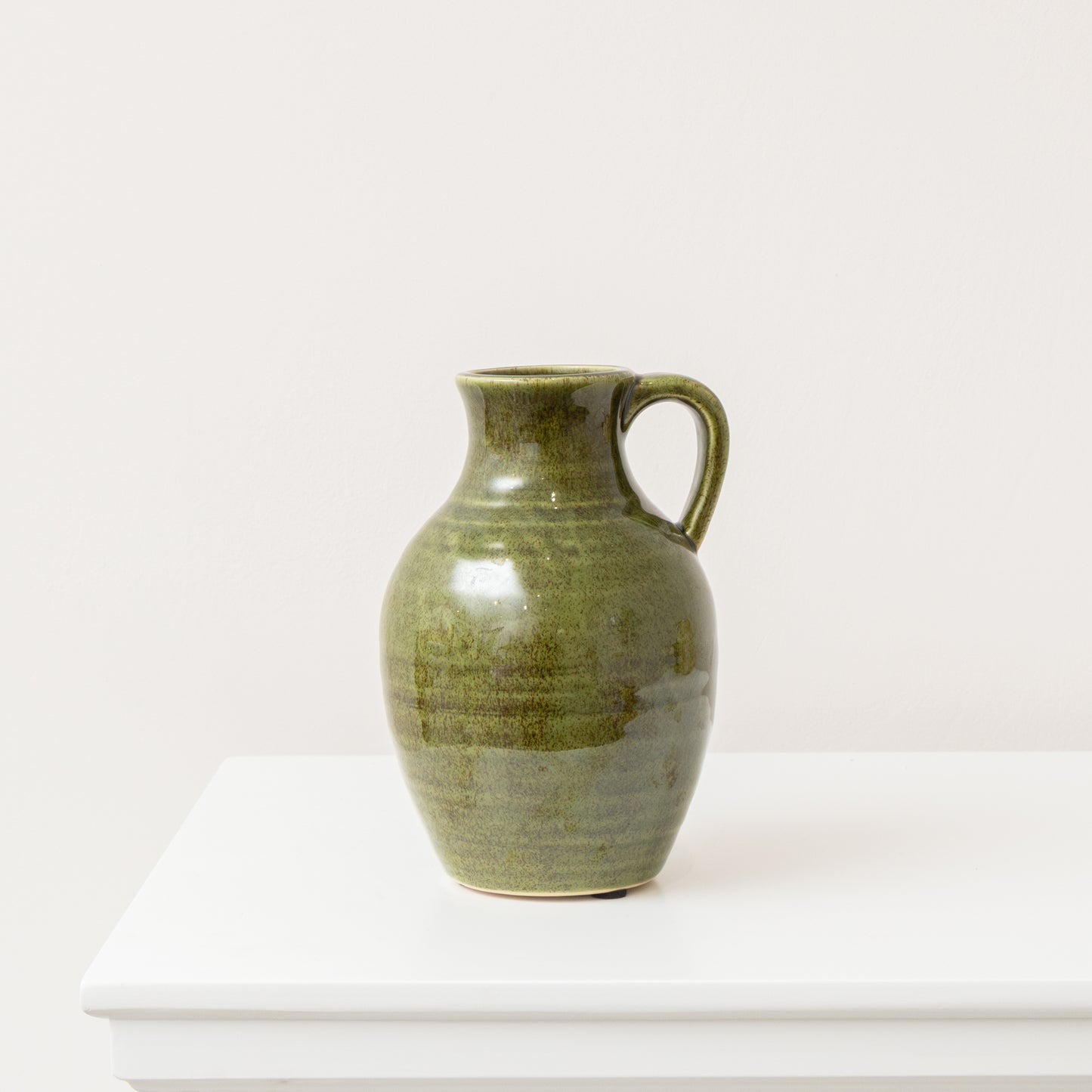 Olive Green Speckled Ceramic Jug Vase - 19.5cm