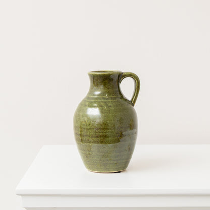 Olive Green Speckled Ceramic Jug Vase - 19.5cm