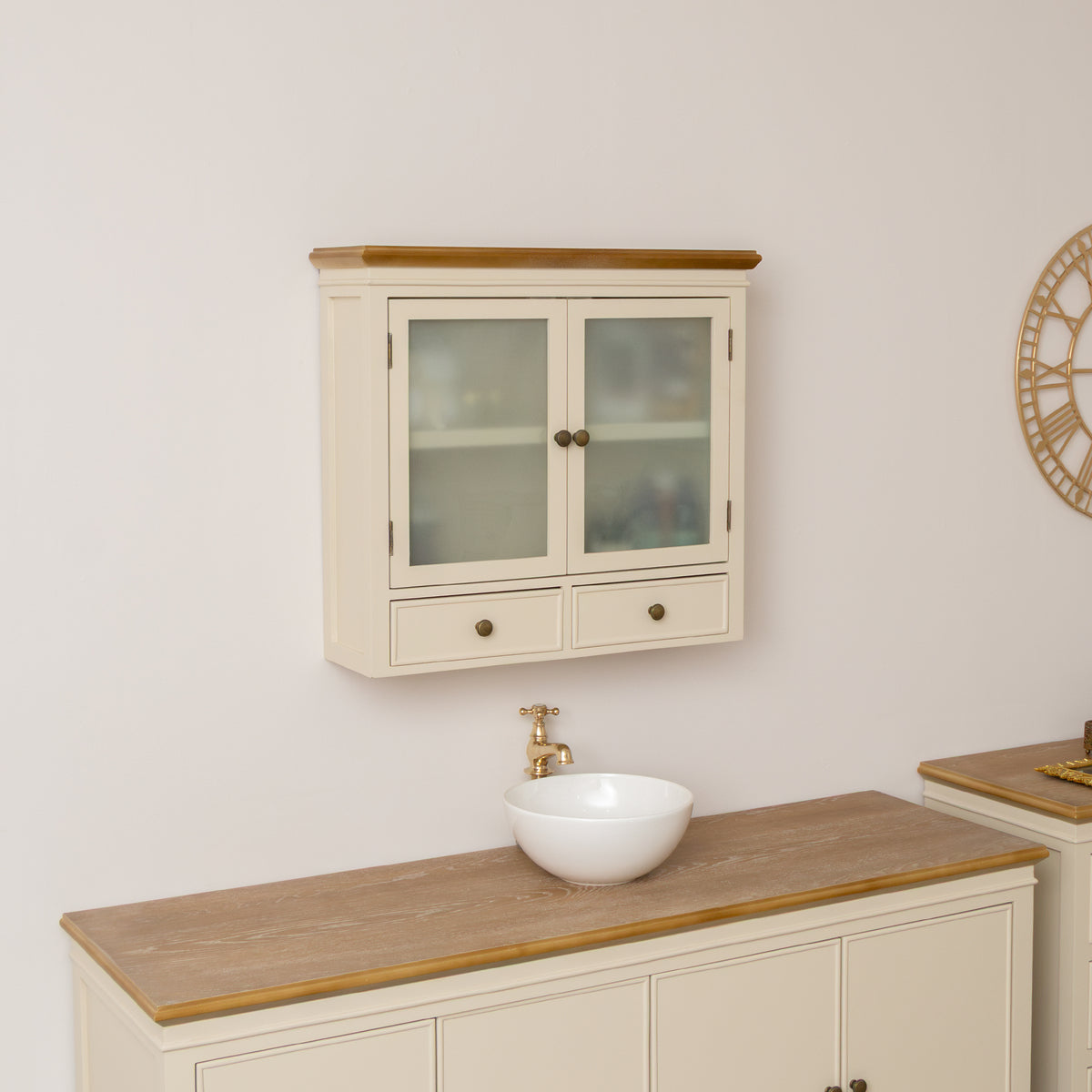 Cream & Wooden Wall Cabinet with Drawers - Claudia Range