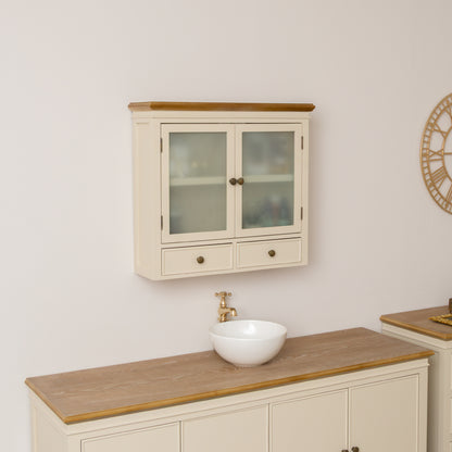 Cream & Wooden Wall Cabinet with Drawers - Claudia Range