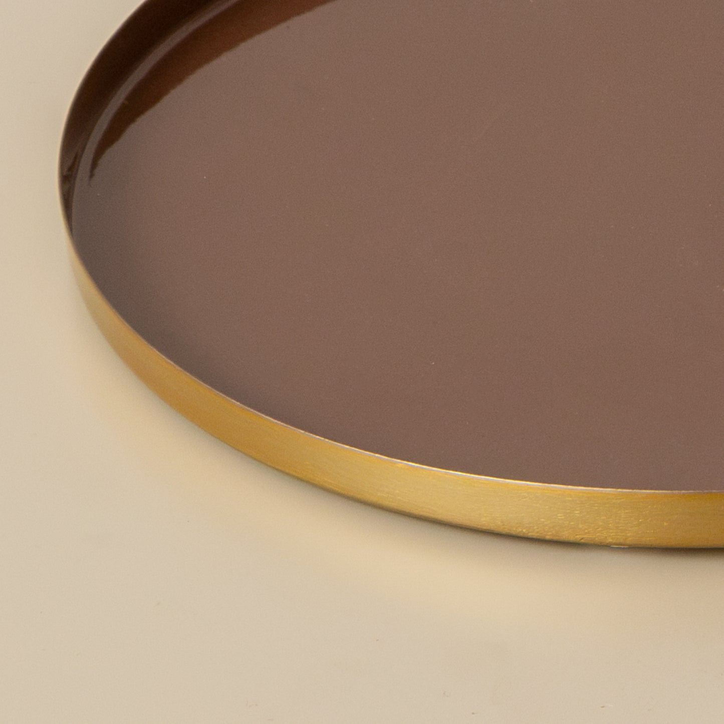 Round Metal Cappuccino Brown & Gold Display Tray