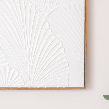 Extra Large White Ginkgo Textured Wall Art - 55cm x 80cm