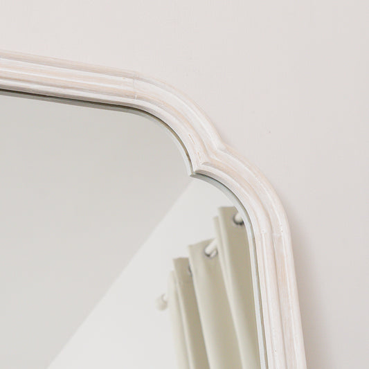  Large Arched White Washed Distressed Wooden Frame Wall & Leaner Mirror - 90cm x 145cm 
