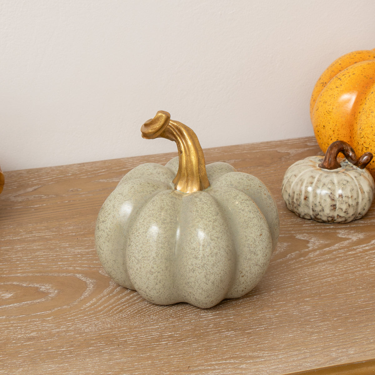 Nude & Gold Speckled Pumpkin Ornament - 16cm x 15cm