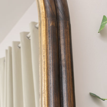 Dark Arched Wood & Gold Framed Wall & Leaner Mirror - 166cm x 70cm