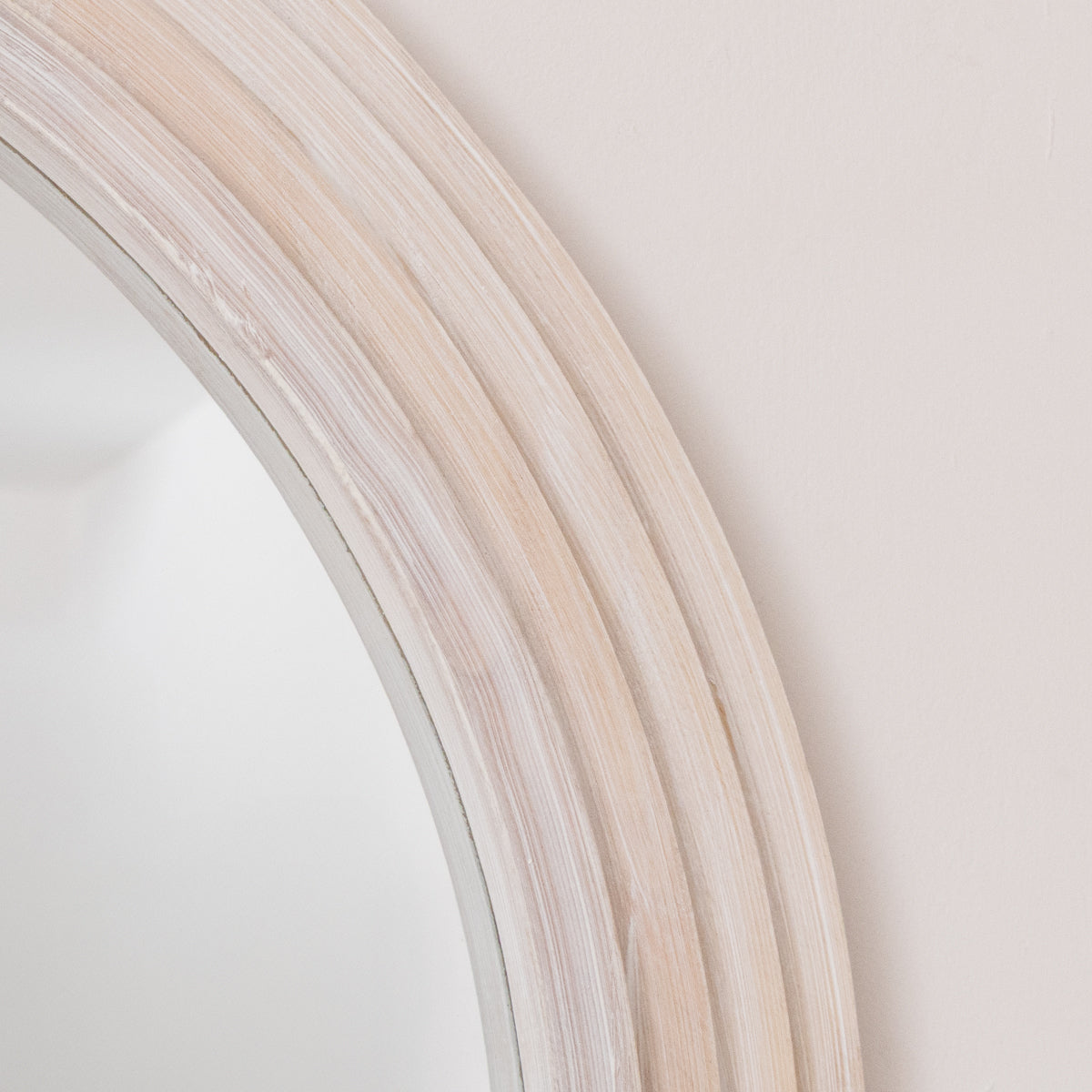 Large White Washed Wood Arched Wall Mirror - 90cm x 75cm