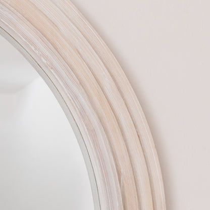 Large White Washed Wood Arched Wall Mirror - 90cm x 75cm