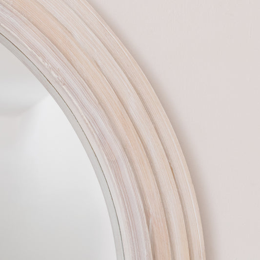  Large White Washed Wood Arched Wall Mirror - 90cm x 75cm 