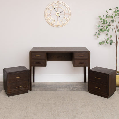 Dark Wood 4 Drawer Dressing Table & Pair of Bedside Tables - Kingsley Range