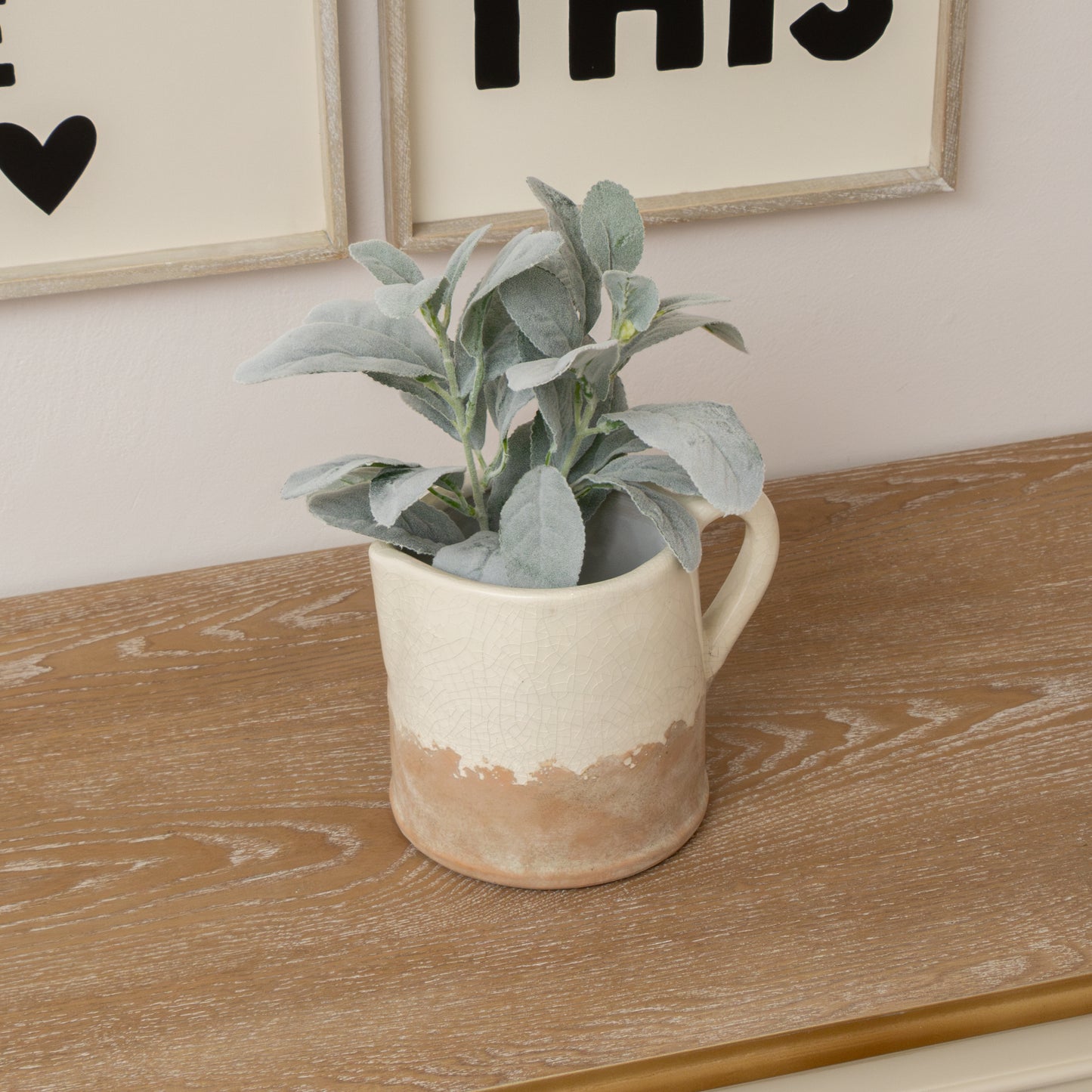 Cream & Terracotta Glazed Jug Vase - 19cm x 15.5cm