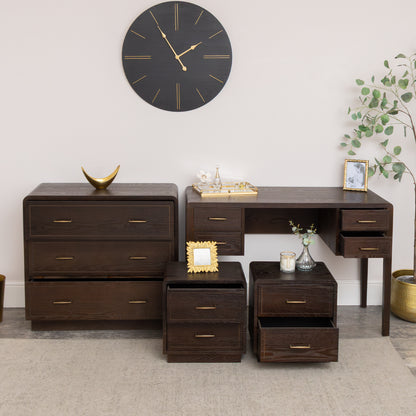 Dark Wood Chest of 3 Drawers, Dressing Table & Pair of Bedside Tables - Kingsley Range