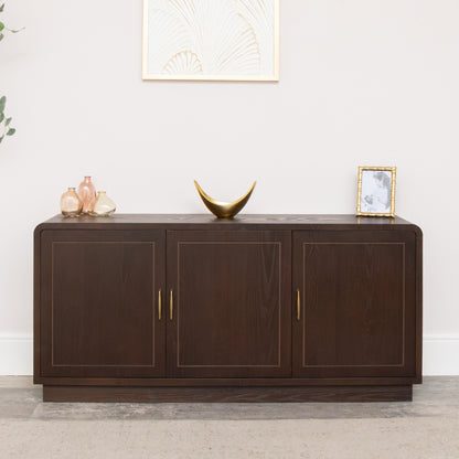 Dark Wooden 3 Door Sideboard - Kingsley Range