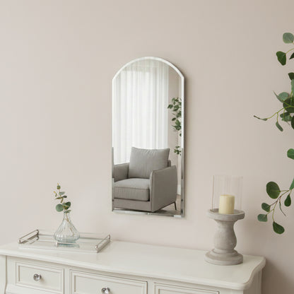 Arched Frameless Bevelled Wall Mirror - 35cm x 71cm