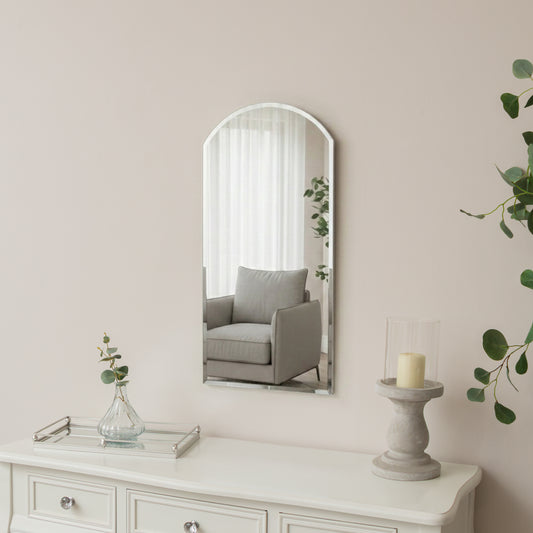  Arched Frameless Bevelled Wall Mirror - 35cm x 71cm 