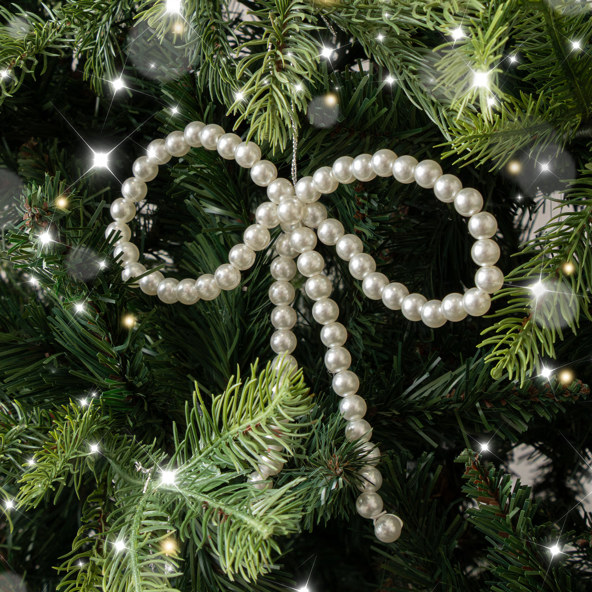 Set of 3 White Pearl Christmas Bow Bauble Christmas Decorations