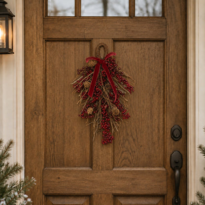 Large Natural Red Pine Cone & Berry Christmas Wall Hanging Swag Decoration - 42cm
