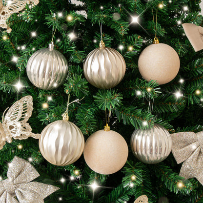 Set of 6 Assorted Gold & Champagne Round Christmas Baubles