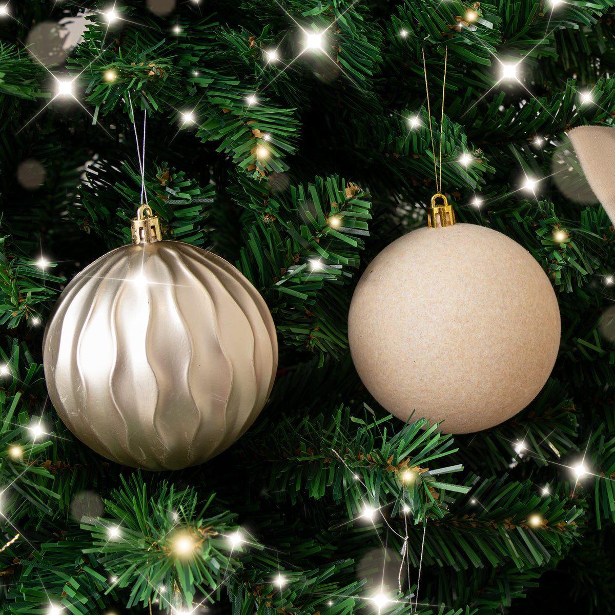Set of 6 Assorted Gold & Champagne Round Christmas Baubles