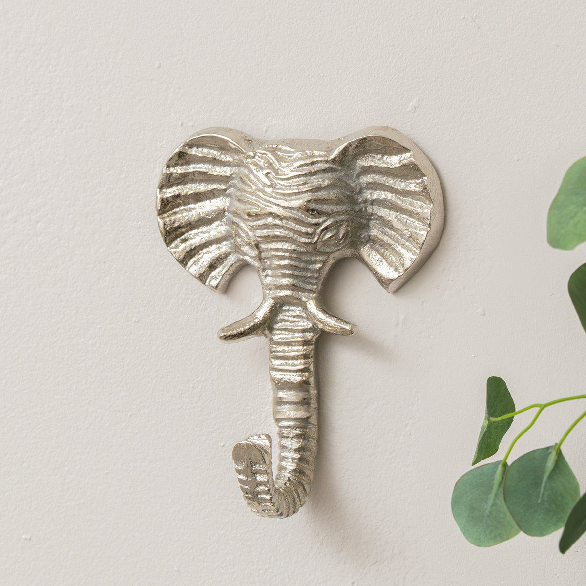 Silver Elephant Head Wall Hook