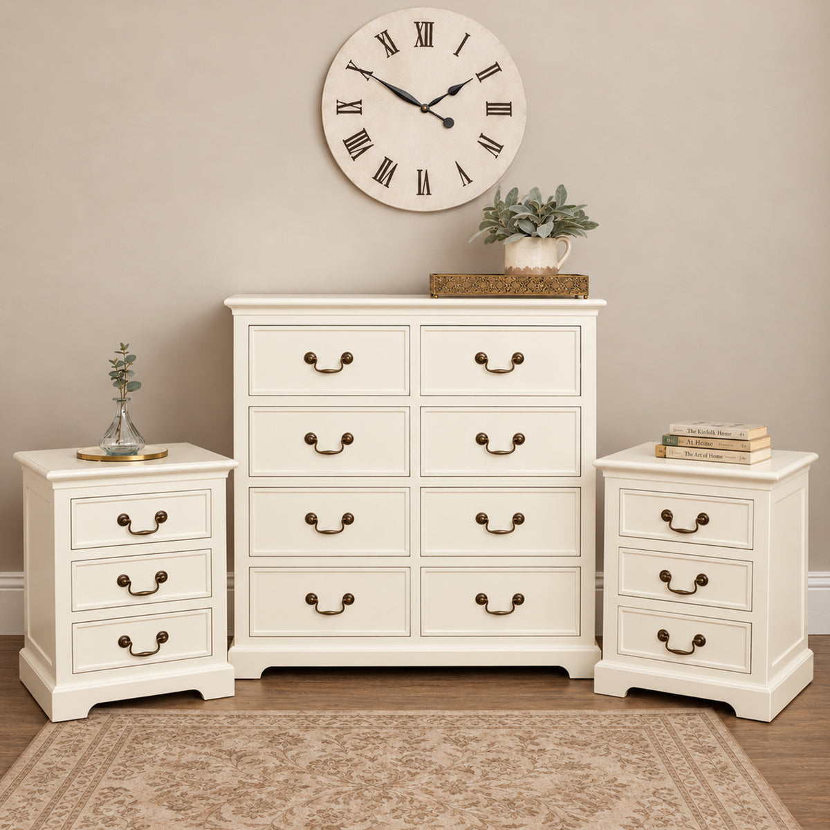 Ivory 8 Drawer Chest of Drawers & Pair of 3 Drawer Bedside Tables - Charlotte Ivory Range