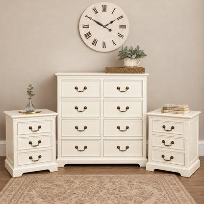 Ivory 8 Drawer Chest of Drawers & Pair of 3 Drawer Bedside Tables - Charlotte Ivory Range