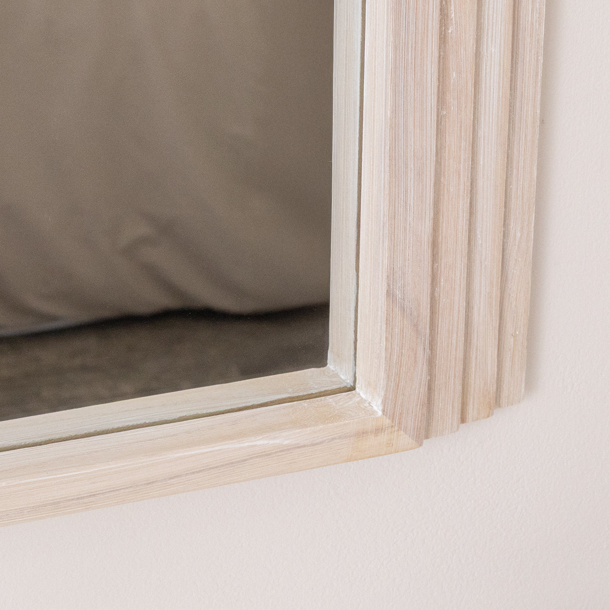 Large White Washed Wood Arched Wall Mirror - 90cm x 75cm