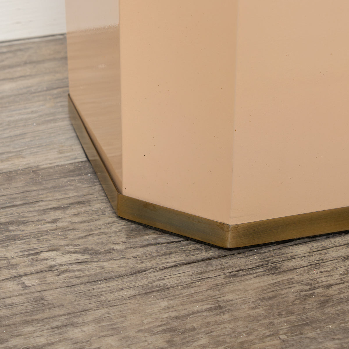 Hexagonal Pale Peach & Gold Edge Wooden Waste Paper Bin