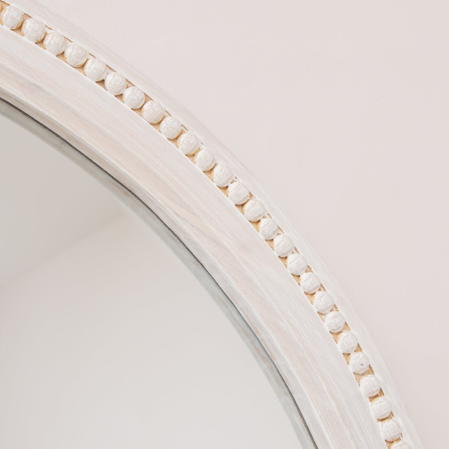 Round Distressed White Washed Wooden Bobbin Detailed Wall Mirror - 80cm x 80cm