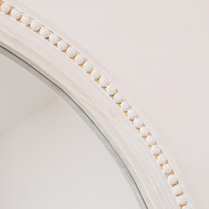 Round Distressed White Washed Wooden Bobbin Detailed Wall Mirror - 80cm x 80cm