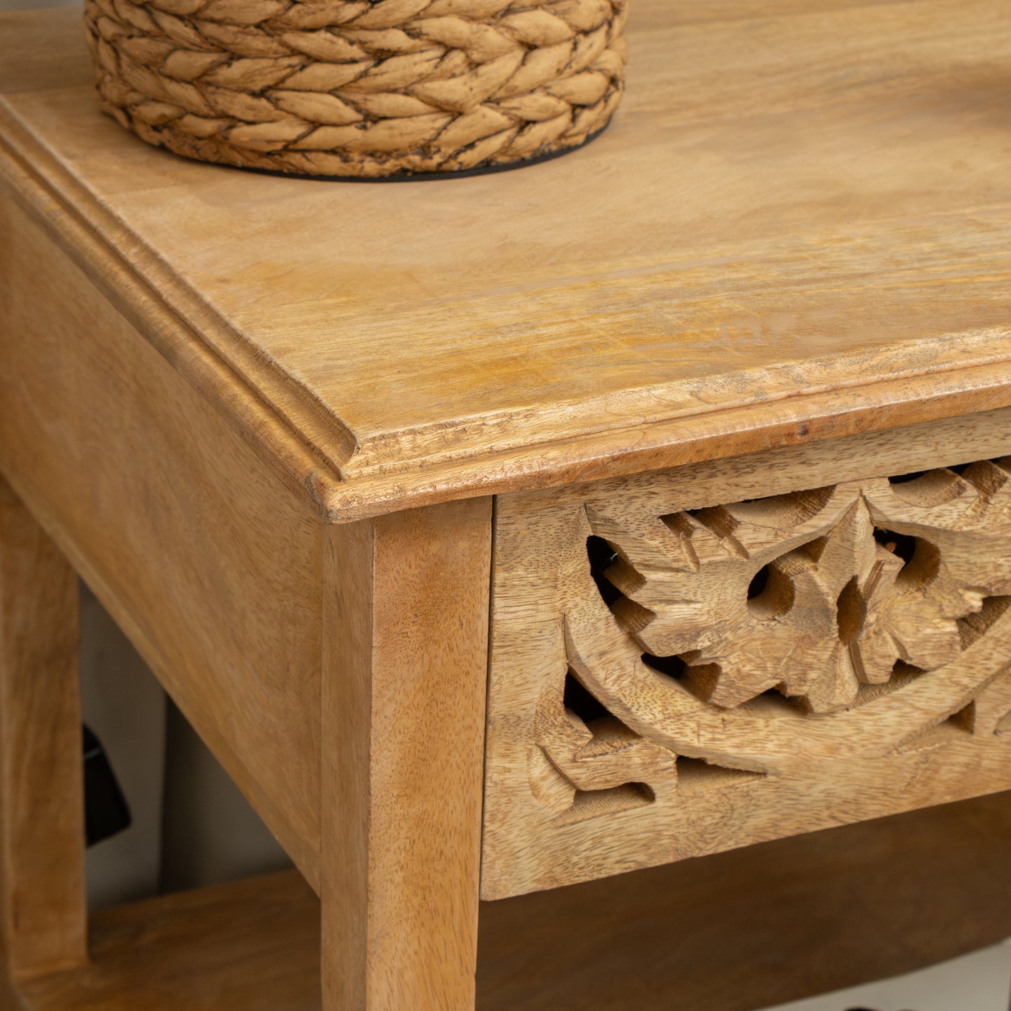 Pair of Natural Mango Wood Bohemian Bedside Tables - Freya Wood Range