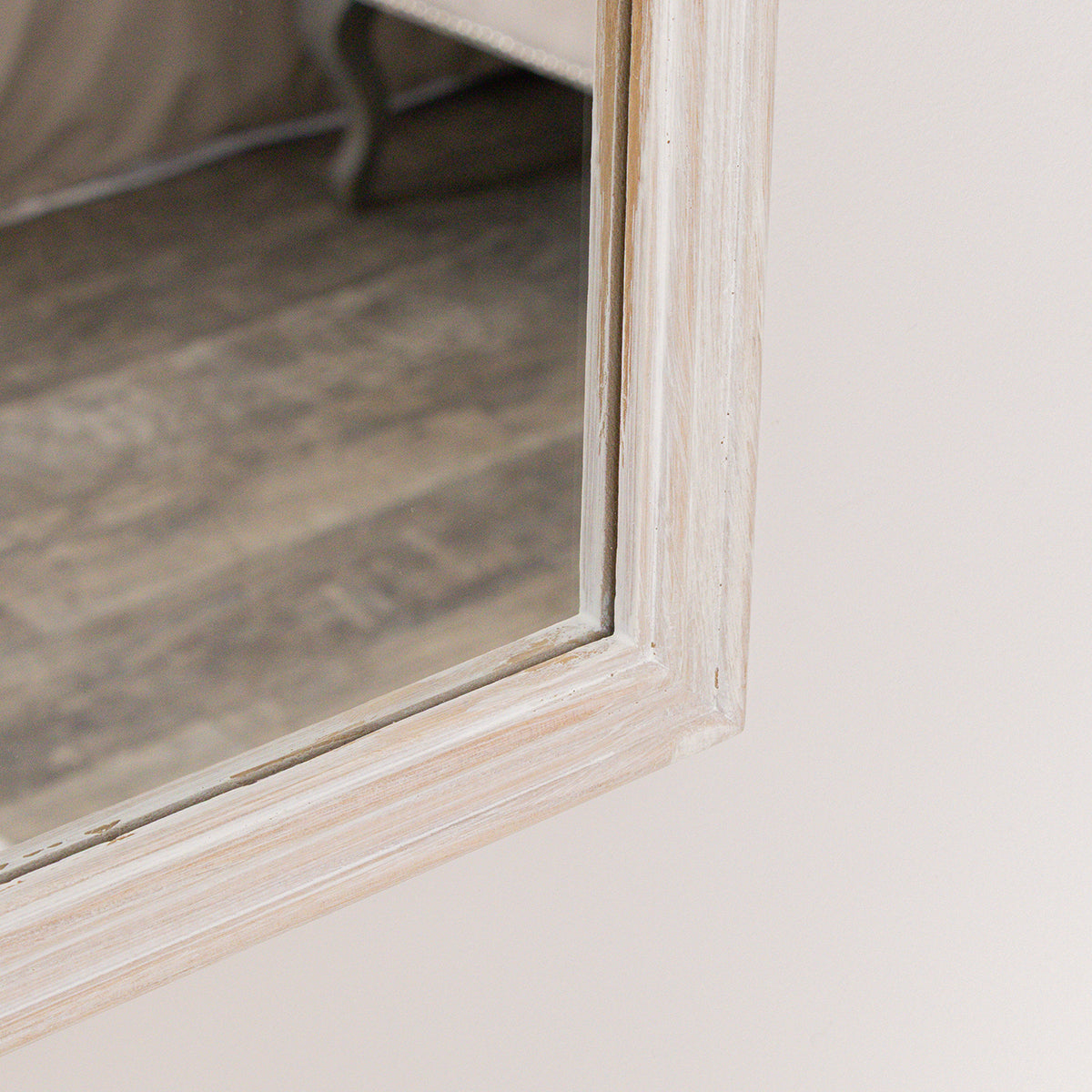White Washed Distressed Wooden Frame Wall Mirror - 40cm x 75cm